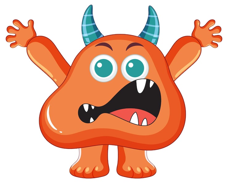 Vecteur gratuit personnage de dessin animé de monstres extraterrestres orange terrifiés avec des cornes