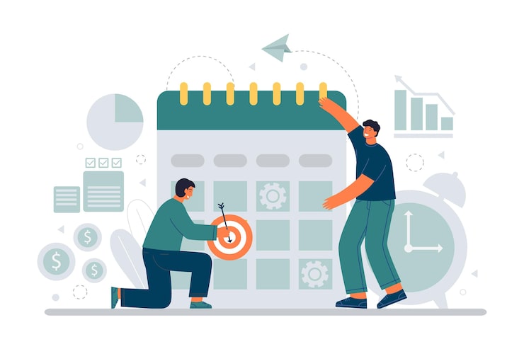 Vecteur gratuit planification d'entreprise dessinée à la main avec calendrier