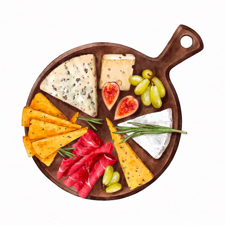 Vecteur gratuit plateau de fromages aquarelle illustré
