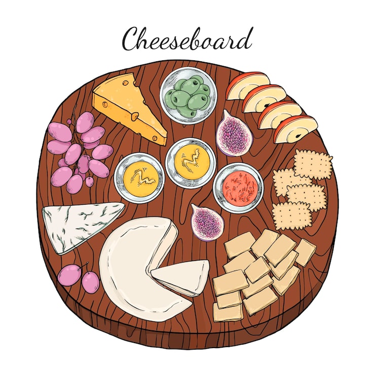 Vecteur gratuit plateau de fromages dessiné à la main