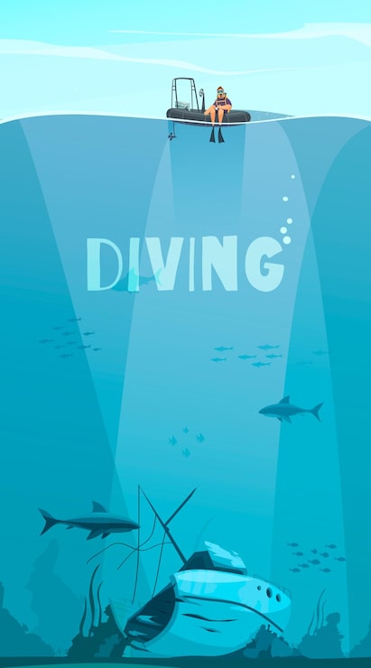Vecteur gratuit les plongeurs explorant l'épave au fond de l'océan composition de style bande dessinée plate avec illustration sous-marine