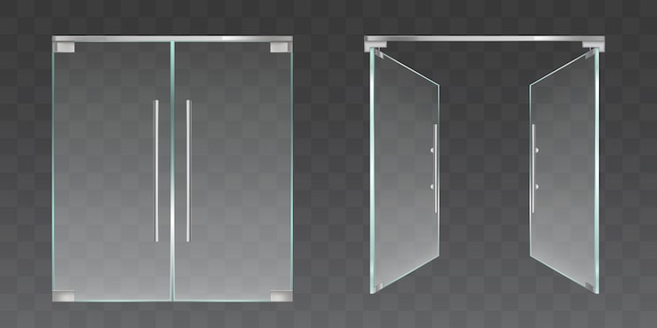 Vecteur gratuit portes en verre transparent ouvertes et fermées