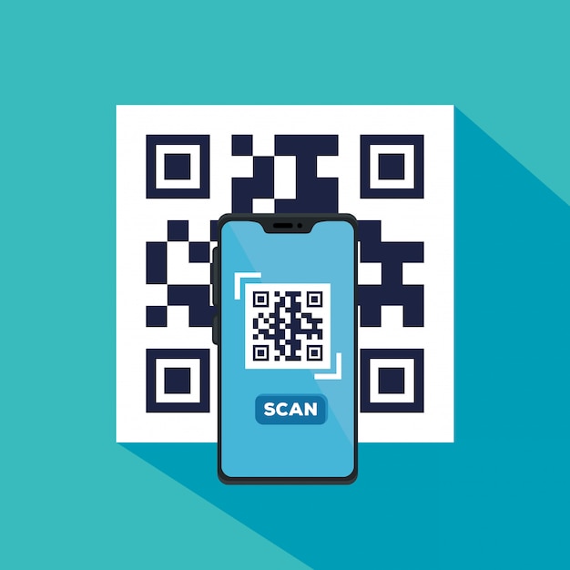 Vecteur gratuit scanner le code qr avec la conception d'illustration de smartphone