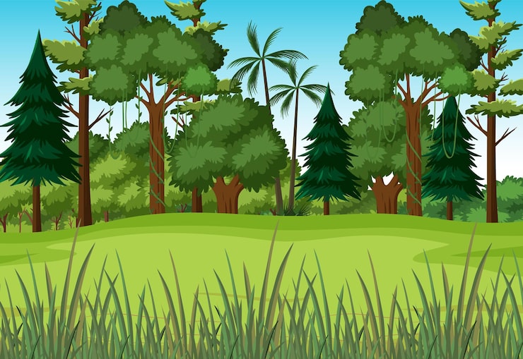 Vecteur gratuit scène avec de l'herbe verte dans la forêt