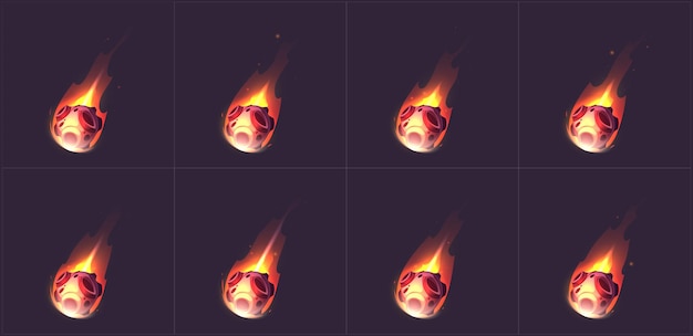 Vecteur gratuit séquence d'animation d'astéroïde en feu