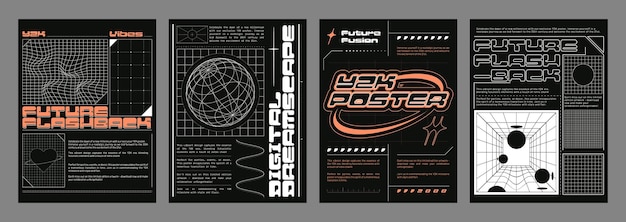 Vecteur gratuit set de bannières techno de style y2k