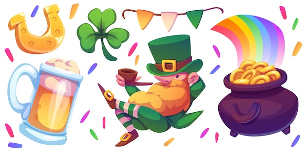 Vecteur gratuit set de fête de saint patrick avec des éléments magiques