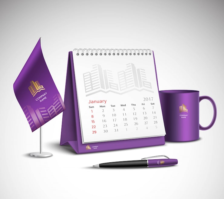 Vecteur gratuit set de maquettes d'identité d'entreprise du calendrier