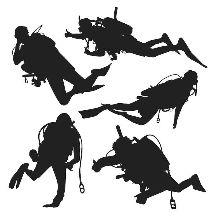 Vecteur gratuit silhouette de plongeur dessiné à la main