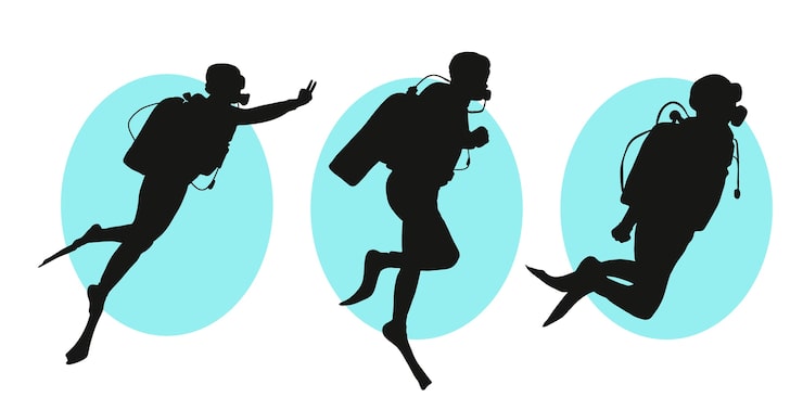 Vecteur gratuit silhouette de plongeur dessinée à la main