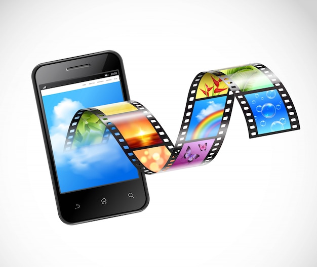 Vecteur gratuit smartphone avec illustration vidéo en streaming