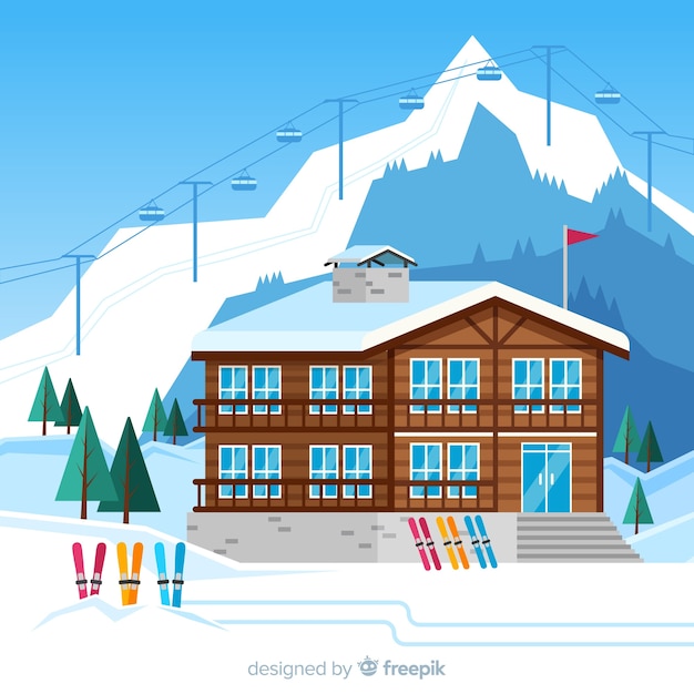 Vecteur gratuit station de ski plat