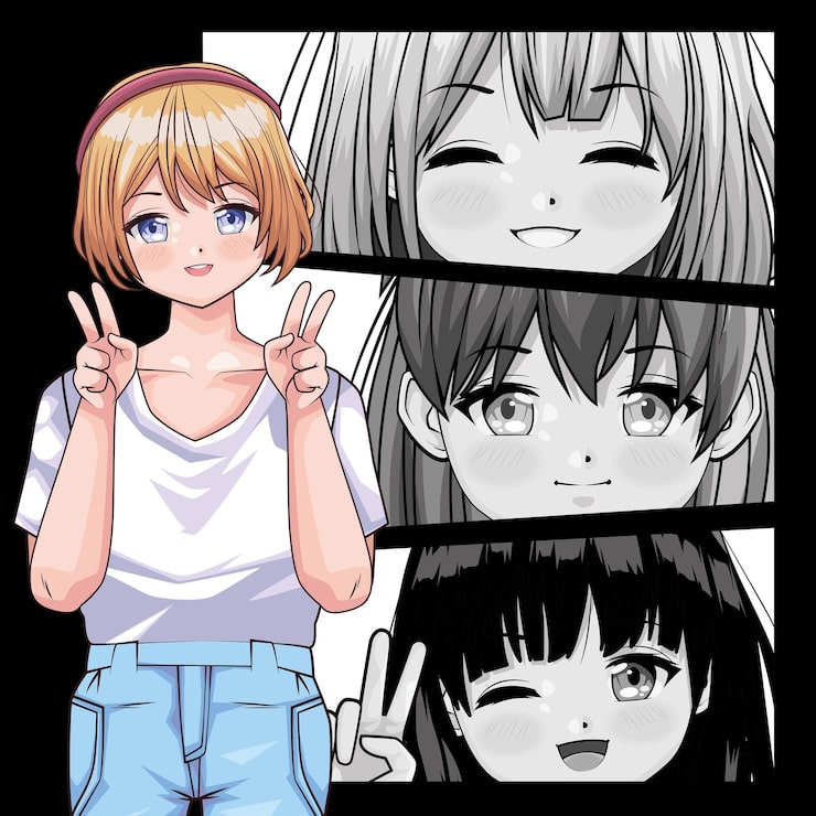 Vecteur gratuit style d'anime de quatre filles