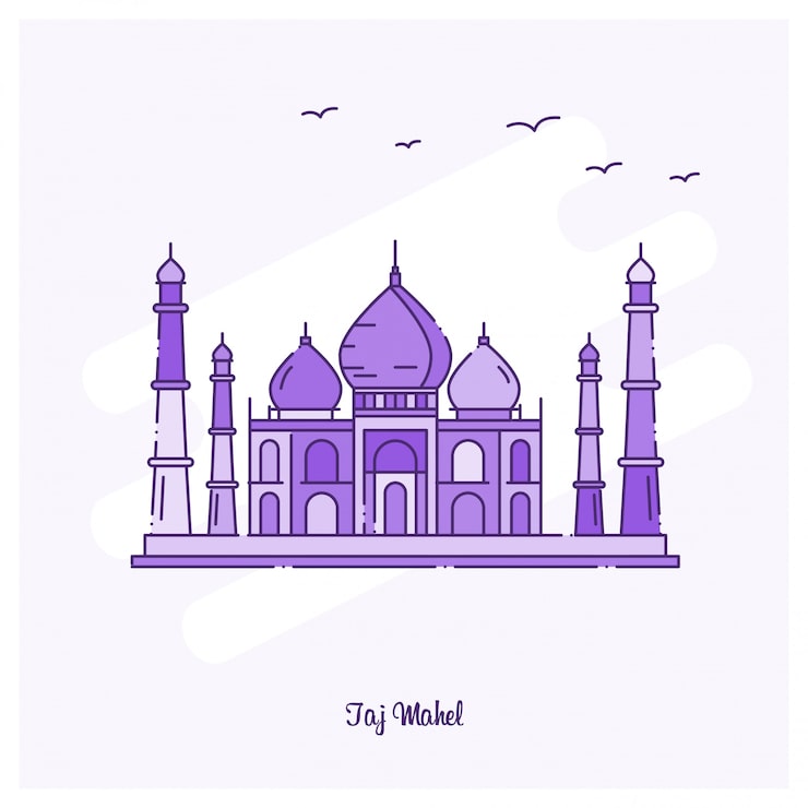 Vecteur gratuit taj mahel landmark ligne pointillée violette