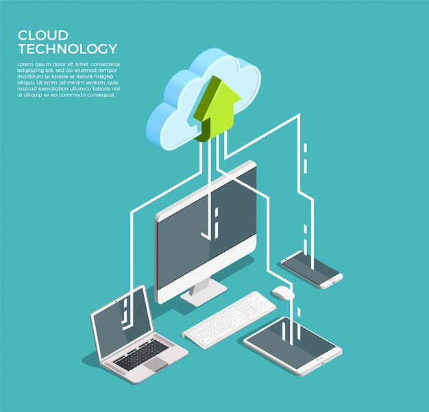 Vecteur gratuit technologie de cloud computing isométrique