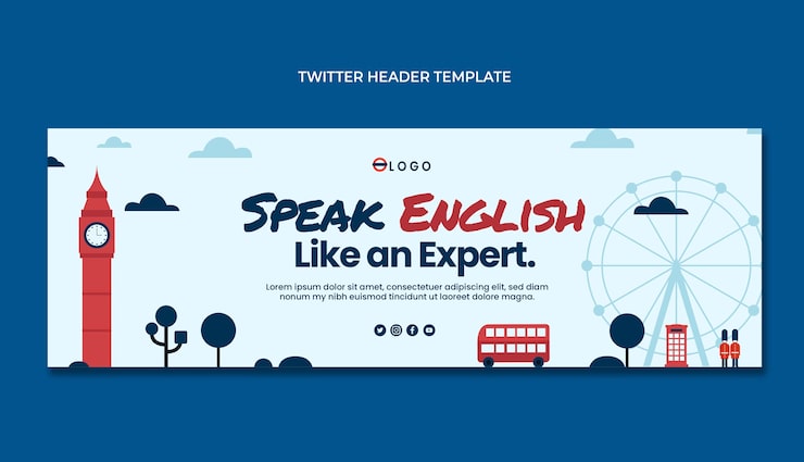 Vecteur gratuit en-tête twitter cours d'anglais design plat