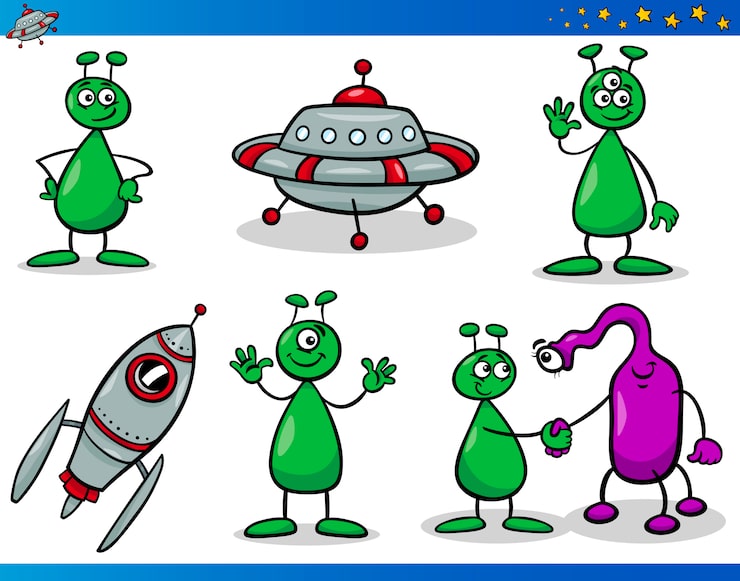 Vecteur aliens ou martiens set de personnages de dessins animés