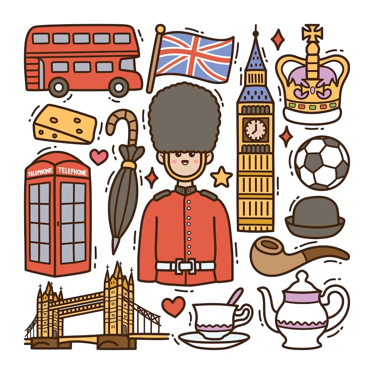 Angleterre Doodle Illustration Sur Fond Blanc