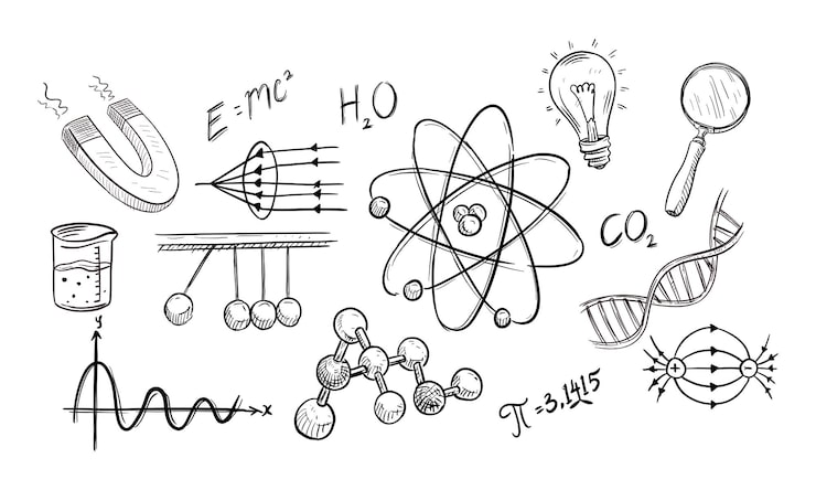 Vecteur collection de dessins dessinés à la main de la physique