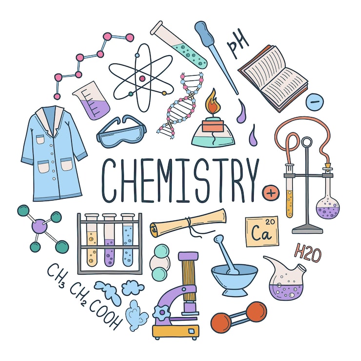Vecteur composition d'éléments chimiques : affiche de science doodle vectorielle