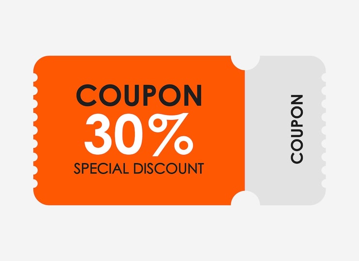 Vecteur coupon de réduction spéciale orange de 30 %