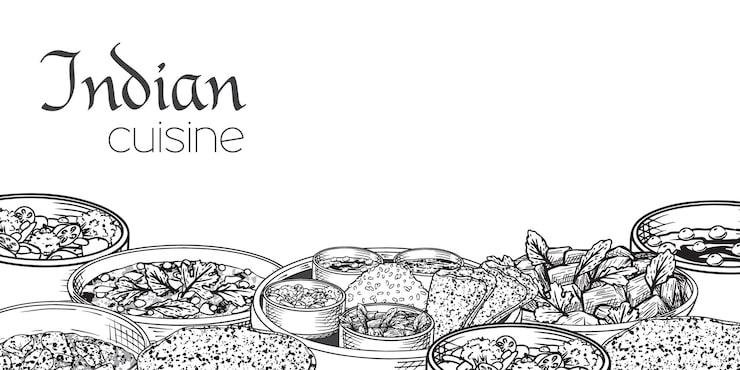 Vecteur cuisine indienne traditionnelle sur fond blanc.