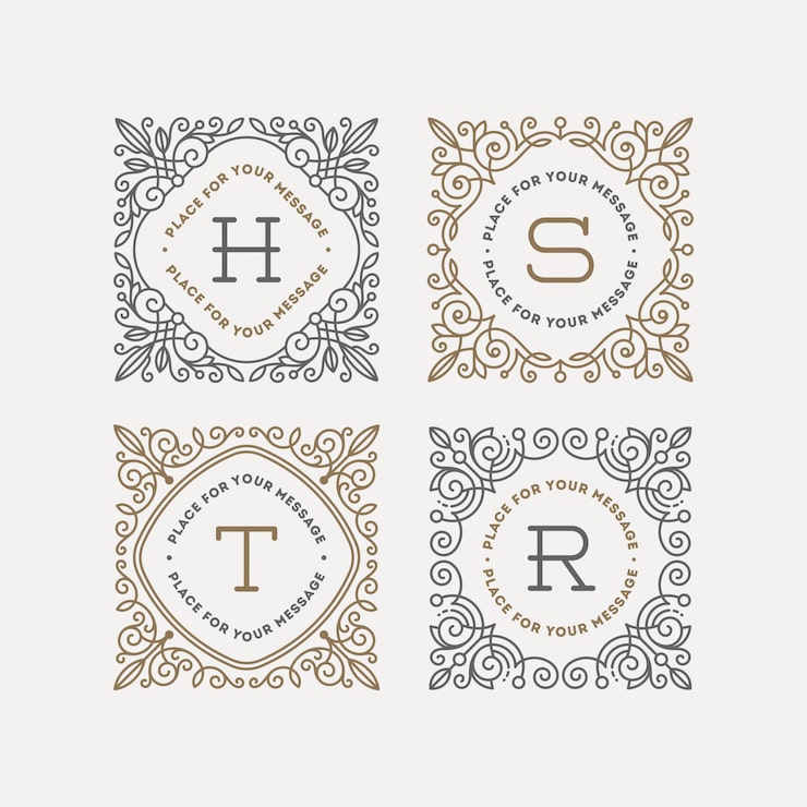 Vecteur ensemble de modèle de logo de monogramme avec des cadres d'ornement élégant calligraphique s'épanouit.