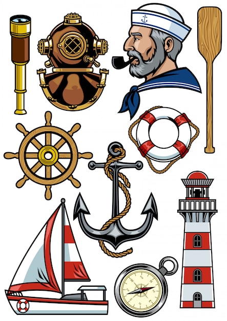 Vecteur ensemble d'objets de conception nautique