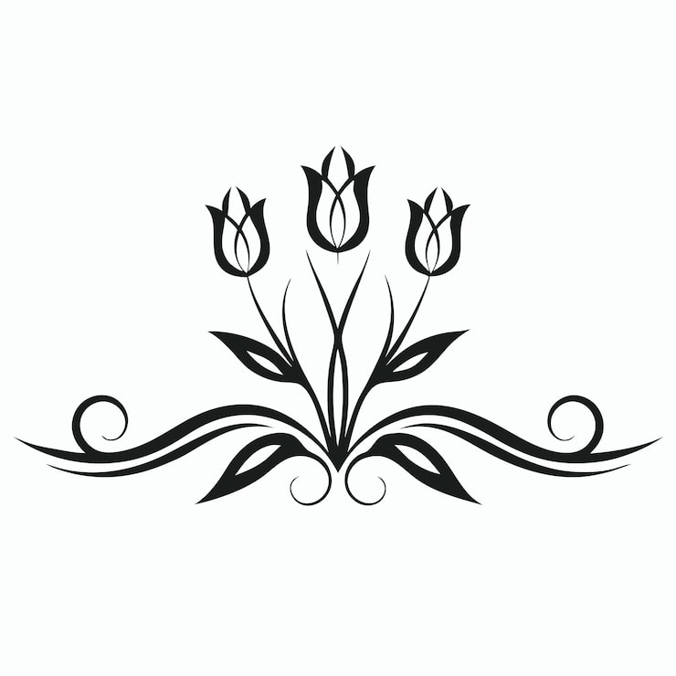 Vecteur illustration florale minimaliste en noir et blanc avec un dessin linéaire simple