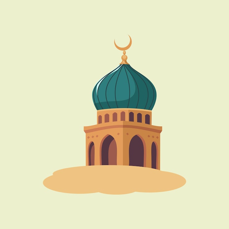 Vecteur illustration vectorielle de mosquée islamique avec dôme et croissant de lune