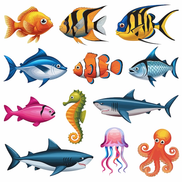 Vecteur illustrations conception vectorielle pour la plage de mer créatures marines icône épée queue poisson éléments de conception
