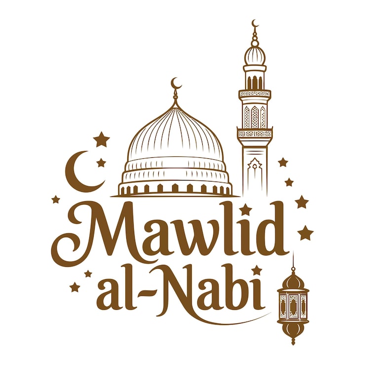Vecteur mawlid al nabi, conception vectorielle, mosquée plate et éléments islamiques