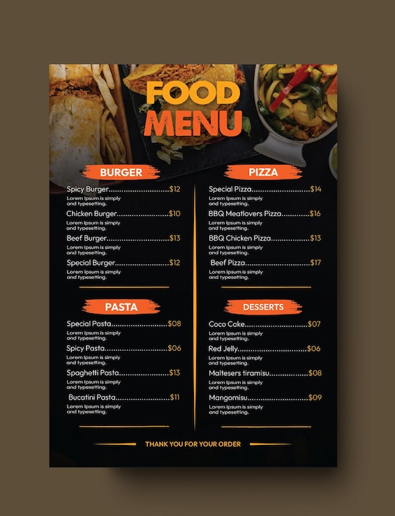 Vecteur un menu pour un restaurant est appelé un modèle de conception de menu alimentaire