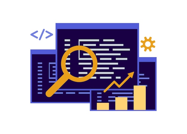 Vecteur métadonnées d'optimisation seo codage et programmation de scripts optimisation et analyse des moteurs de recherche