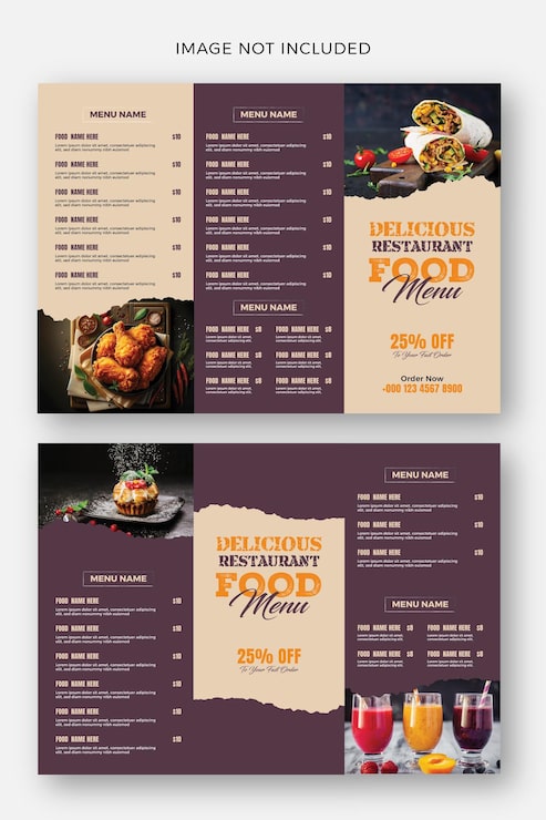 Vecteur modèle de brochure triptyque pour menu de restaurant délicieux
