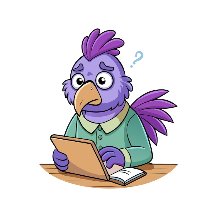 Vecteur un oiseau confus étudie sur une tablette