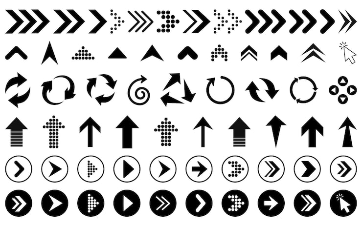 Vecteur symbole de signe de collection d'éléments vectoriels à flèches