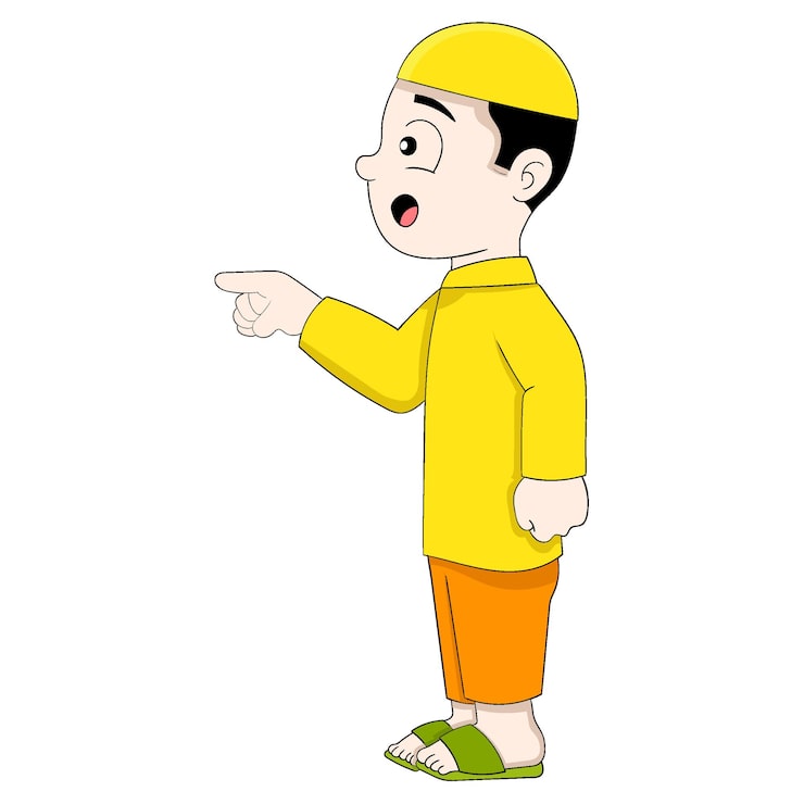Vector cậu bé theo đạo hồi đang đứng chỉ tay với vẻ chế nhạo