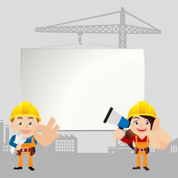 Vector công nhân với bảng trắng