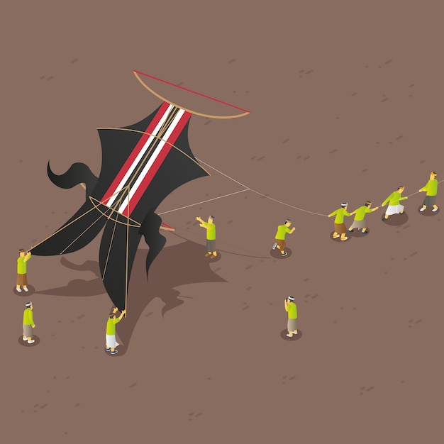 Vector diều truyền thống bali isometric
