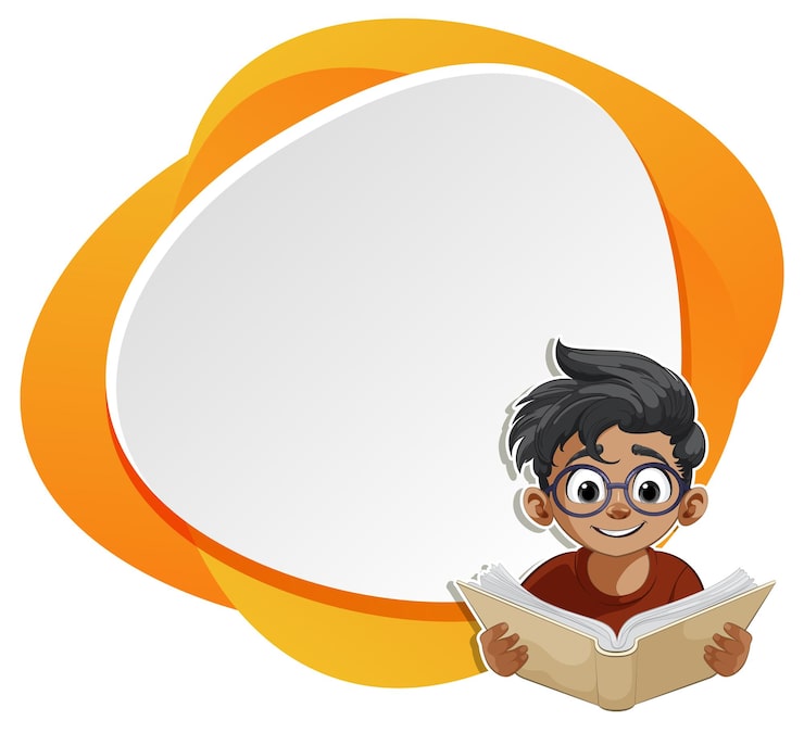 Vector đứa trẻ tò mò đọc sách với bong bóng hội thoại