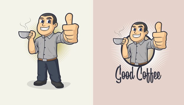 Vector logo hoạt hình cà phê ngon
