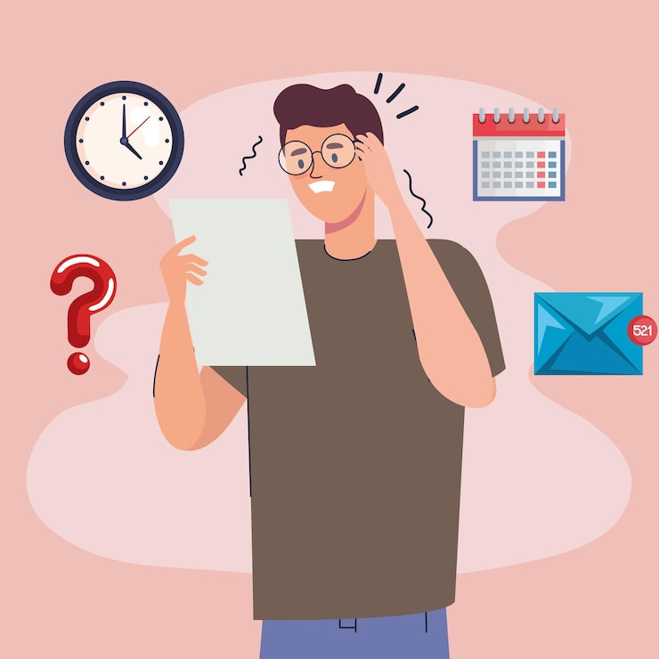 Vector người đàn ông căng thẳng với các biểu tượng công việc