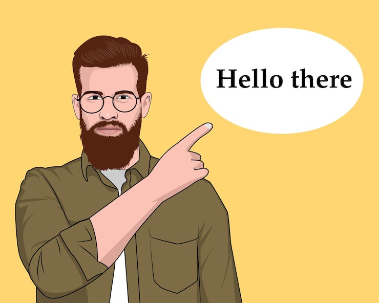 Vector người đàn ông lịch sự đẹp trai mặc áo sơ mi kính chỉ tay minh họa vector hoạt hình