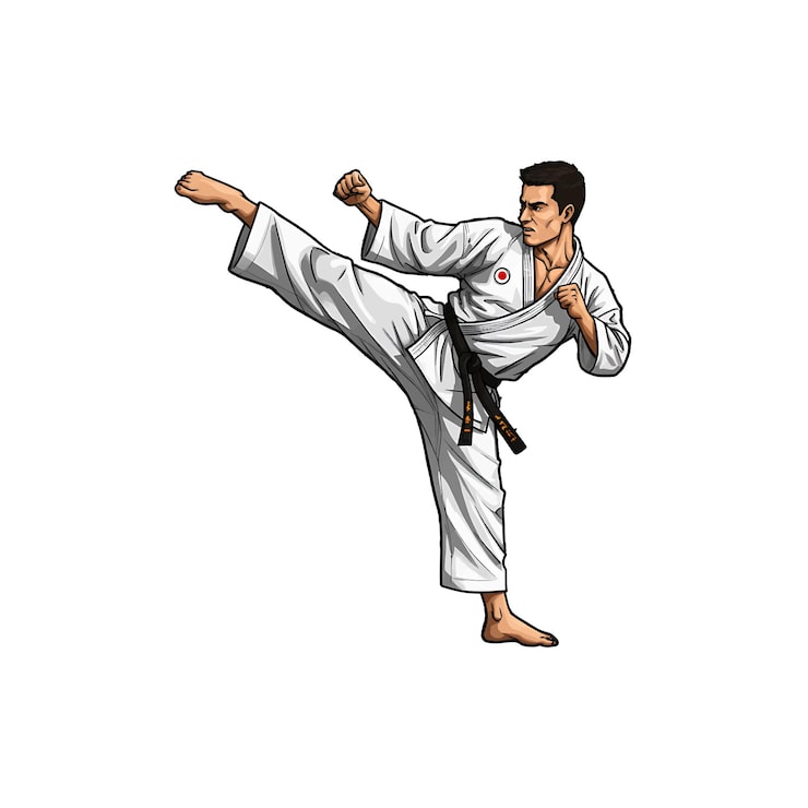 Vector người tập karate thực hiện một cú đá cao