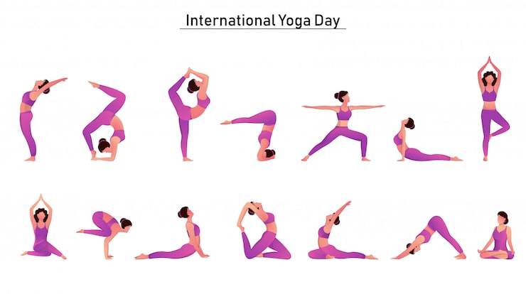 Vector nhân vật bộ phụ nữ trong tư thế yoga khác nhau