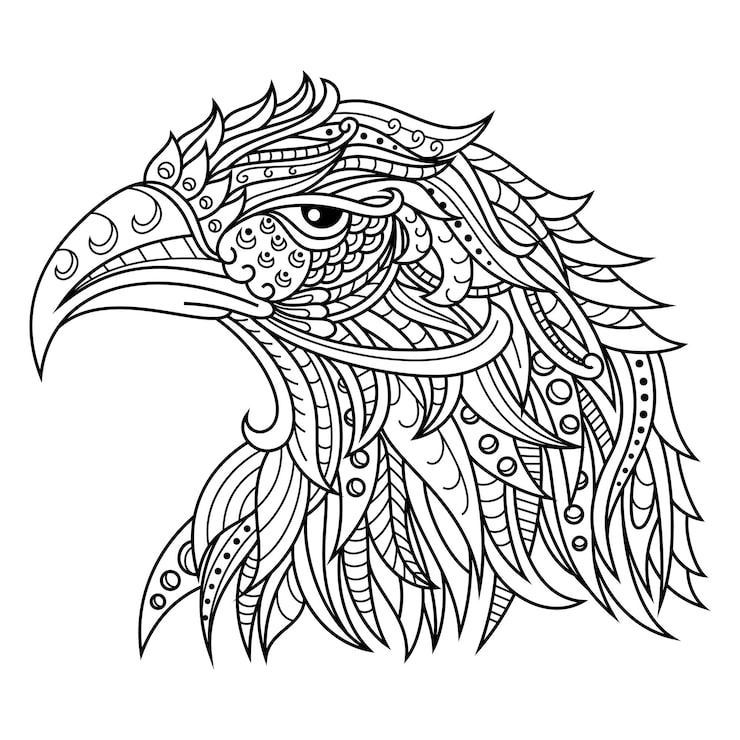 Vector vẽ tay đầu đại bàng theo phong cách zentangle