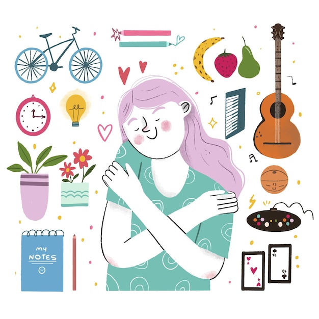 Vector gratuito acerca de mi concepto con pasatiempos e intereses.