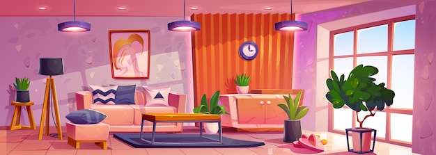 Vector gratuito acogedor salón interior