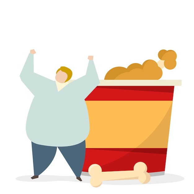 Vector gratuito adicto a la comida chatarra y aperitivos.